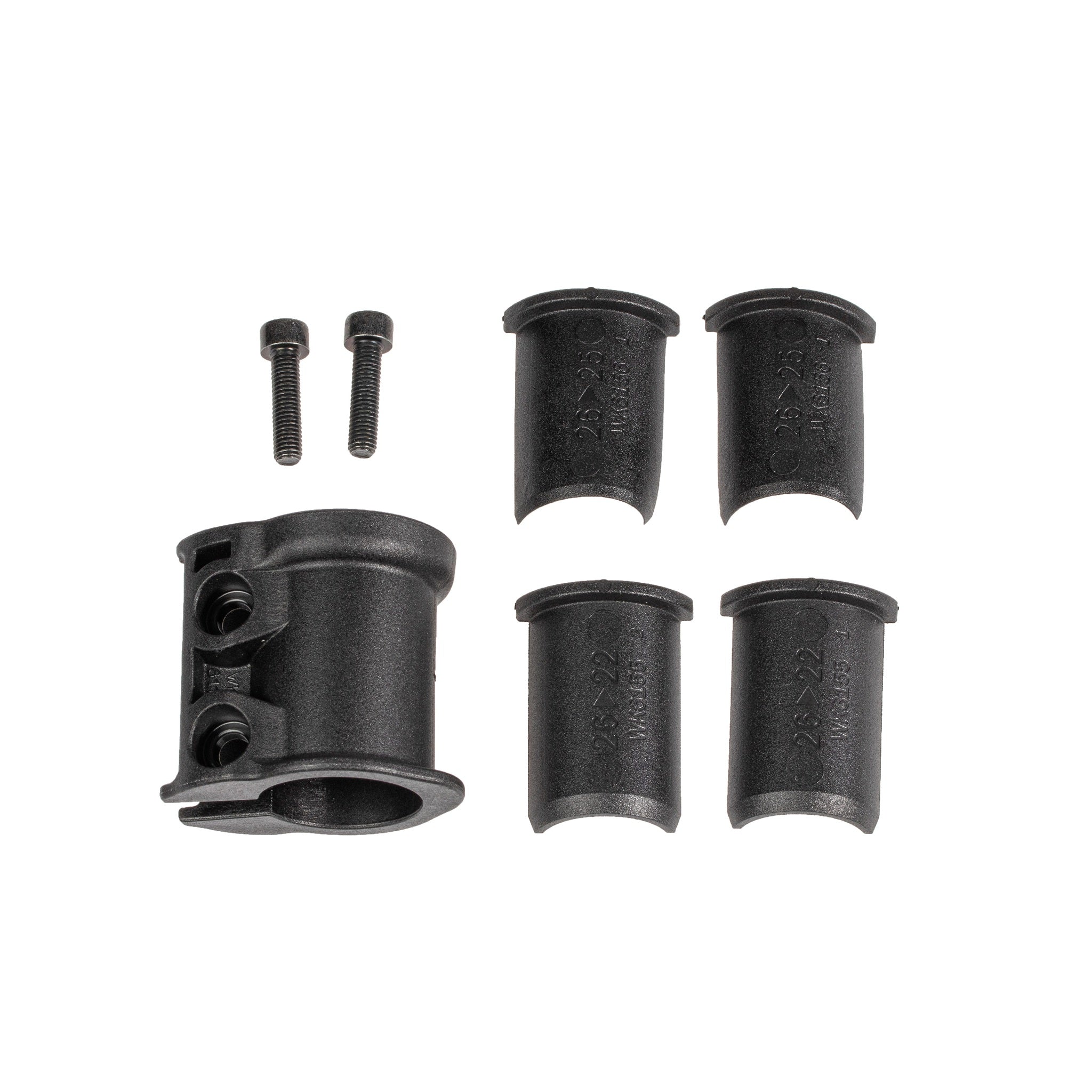 ORTLIEB Seat-Pack Adapterschelle aus schwarzem Kunststoff mit Schrauben und Einsätzen für verschiedene Sattelstützen