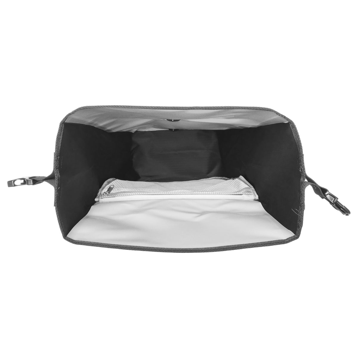 Inside view of ORTLIEB Back-Roller Design bag in Route No.1 with mesh pocket and zipper