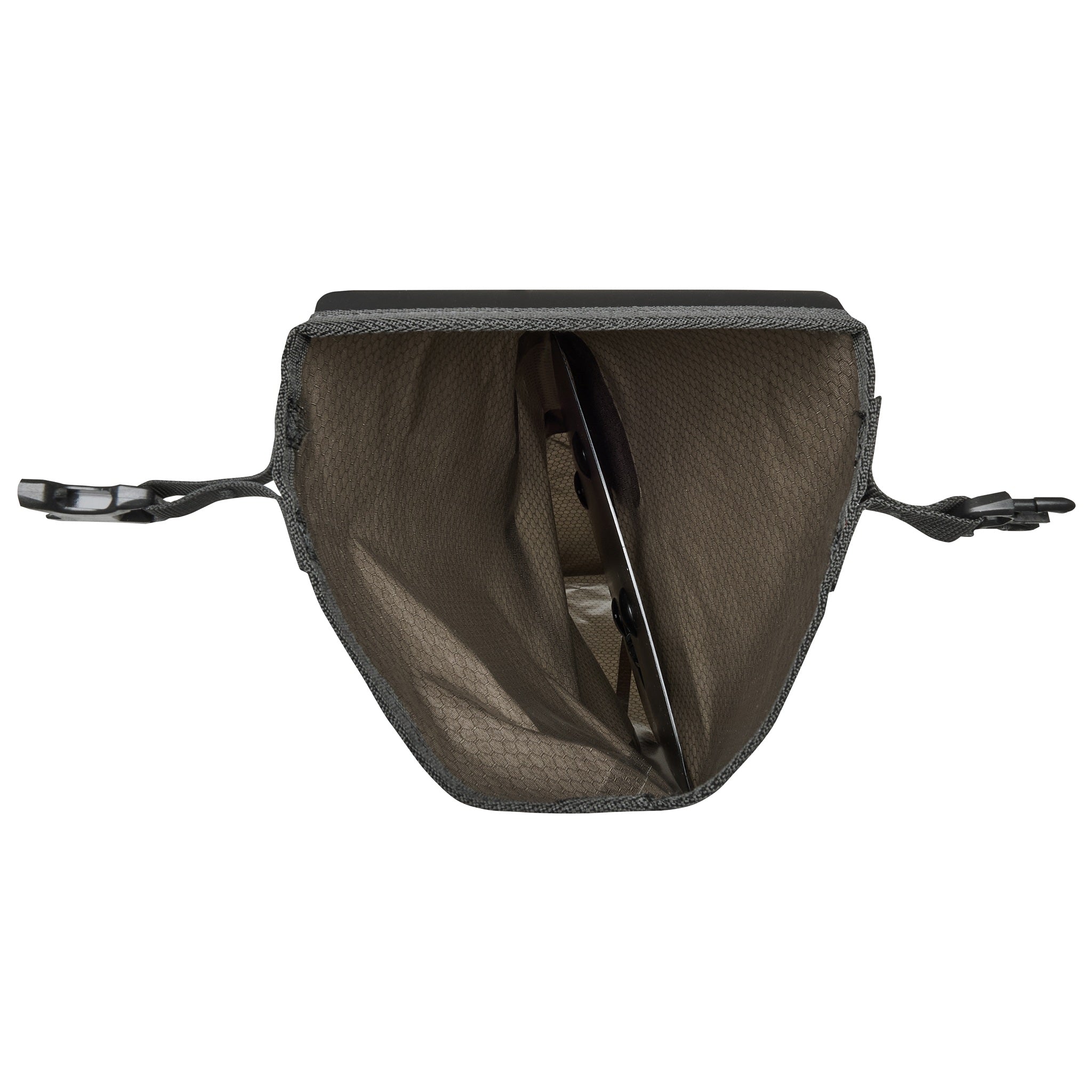 Interior view of ORTLIEB Handlebar-Pack Flex in dark-sand with reinforced structure and waterproof fabric