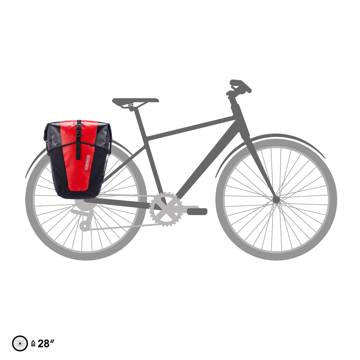 ORTLIEB Back-Roller XL QL2.2 in red-black mounted on bicycle rack for touring bike