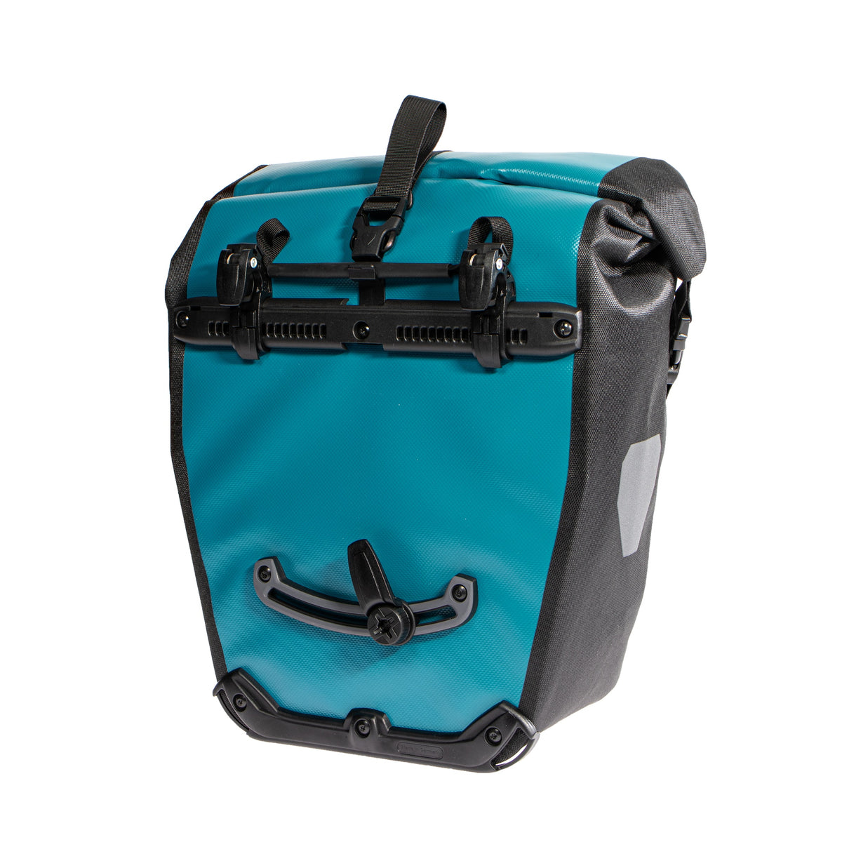rear view of ORTLIEB Back-Roller Design bag with quick-lock2.1 system in petrol blue