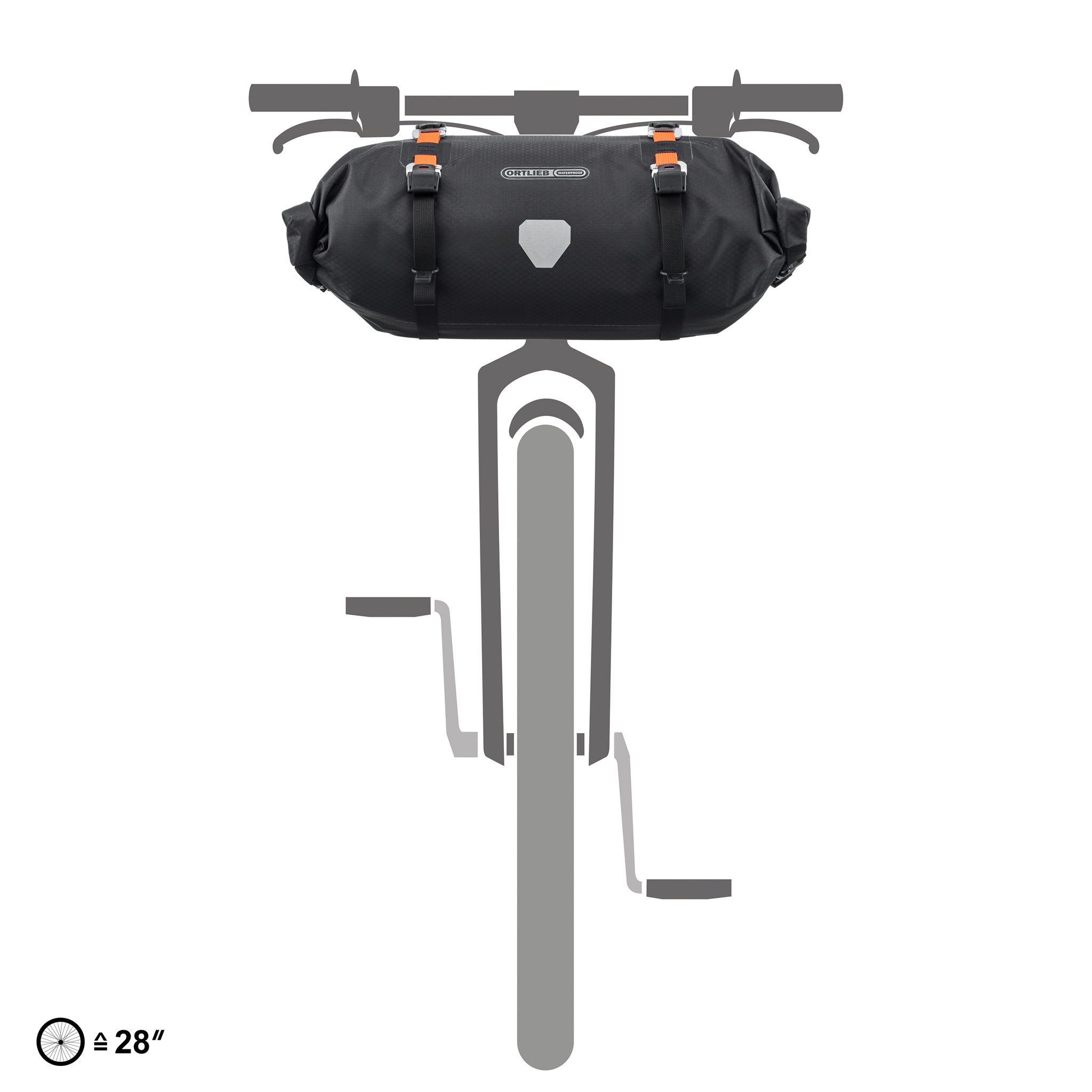 Illustration of ORTLIEB Handlebar-Pack Flex in black-matt mounted on bicycle handlebar