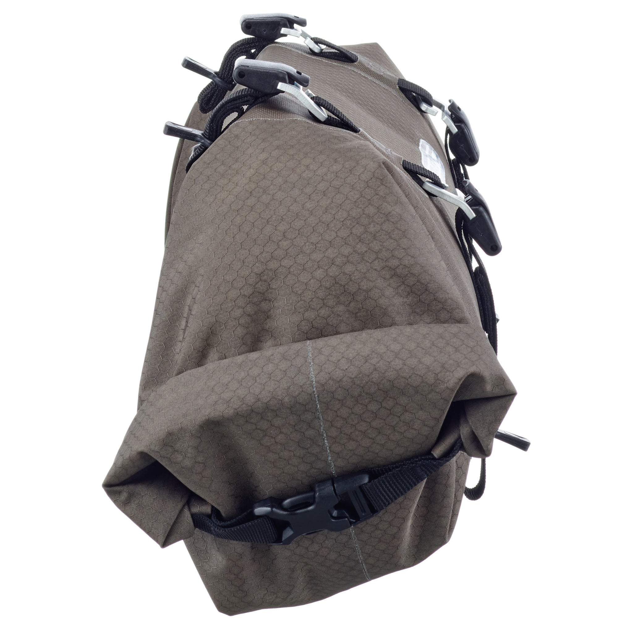 Side view of ORTLIEB Handlebar-Pack Flex in dark-sand with sturdy roll closure
