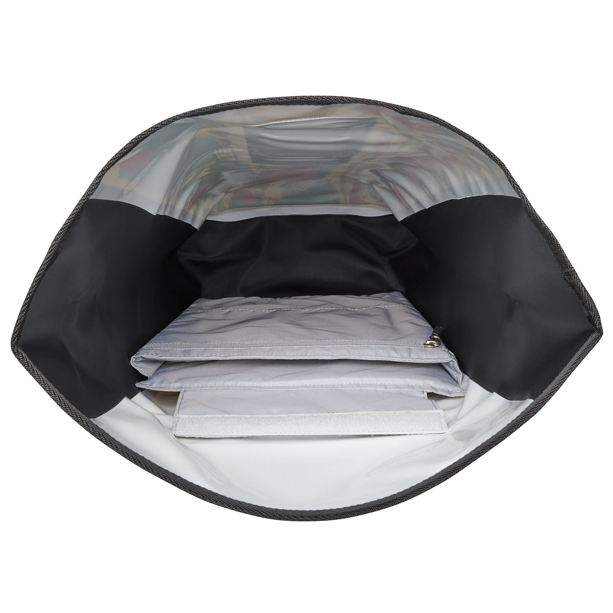 Inside view of ORTLIEB Velocity Design backpack with padded laptop compartment and zip pocket